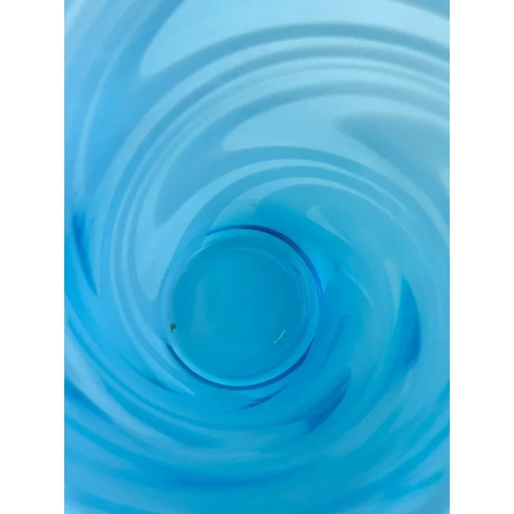Blown Glass Art Fluted Aqua Blue & White Swirled Vase Home Decor 11.25
